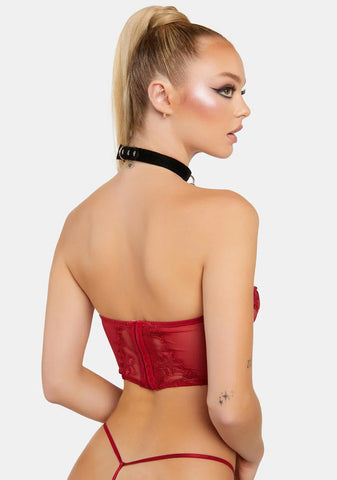 Roux Floral Embroidery Strapless Bustier Set