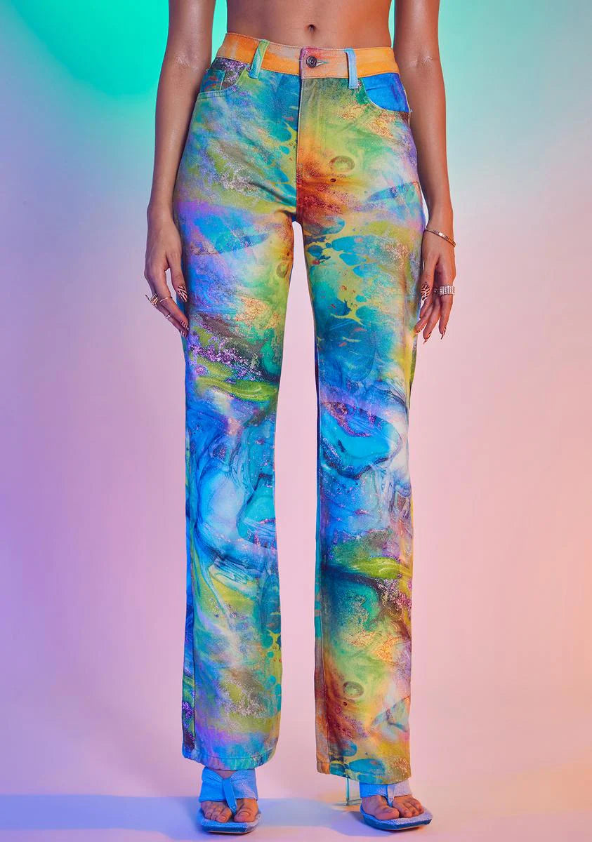 Mix Fairy Print Low Rise Bootcut Jeans