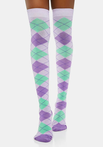 Lilac Late To Class Thigh High Socks