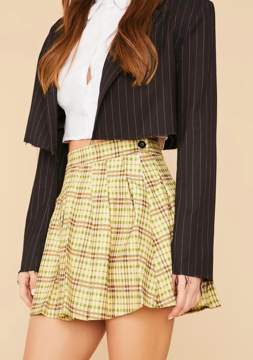 Study Date Plaid Pleated Mini Skirt