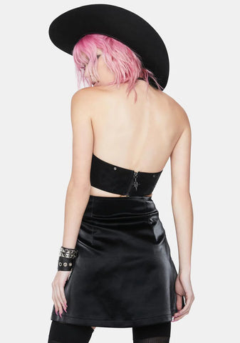 Slit Leather Mini Skirt