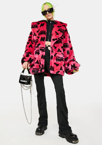 J'adore Dick Monogram Faux Fur Long Jacket
