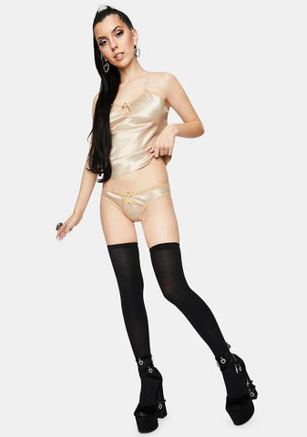 Champagne M Satin Gemstone Lingerie Set