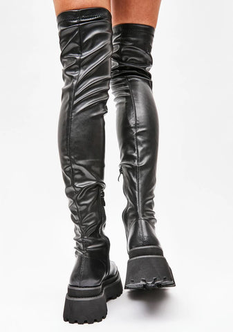 Synth Vegan Stretch Leather Over The Knee Boots