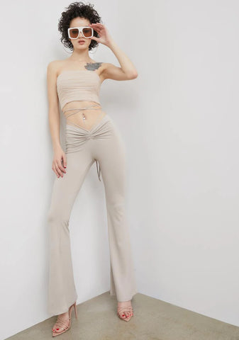 Oatmeal Call Me Pretty Waist Tie Flares