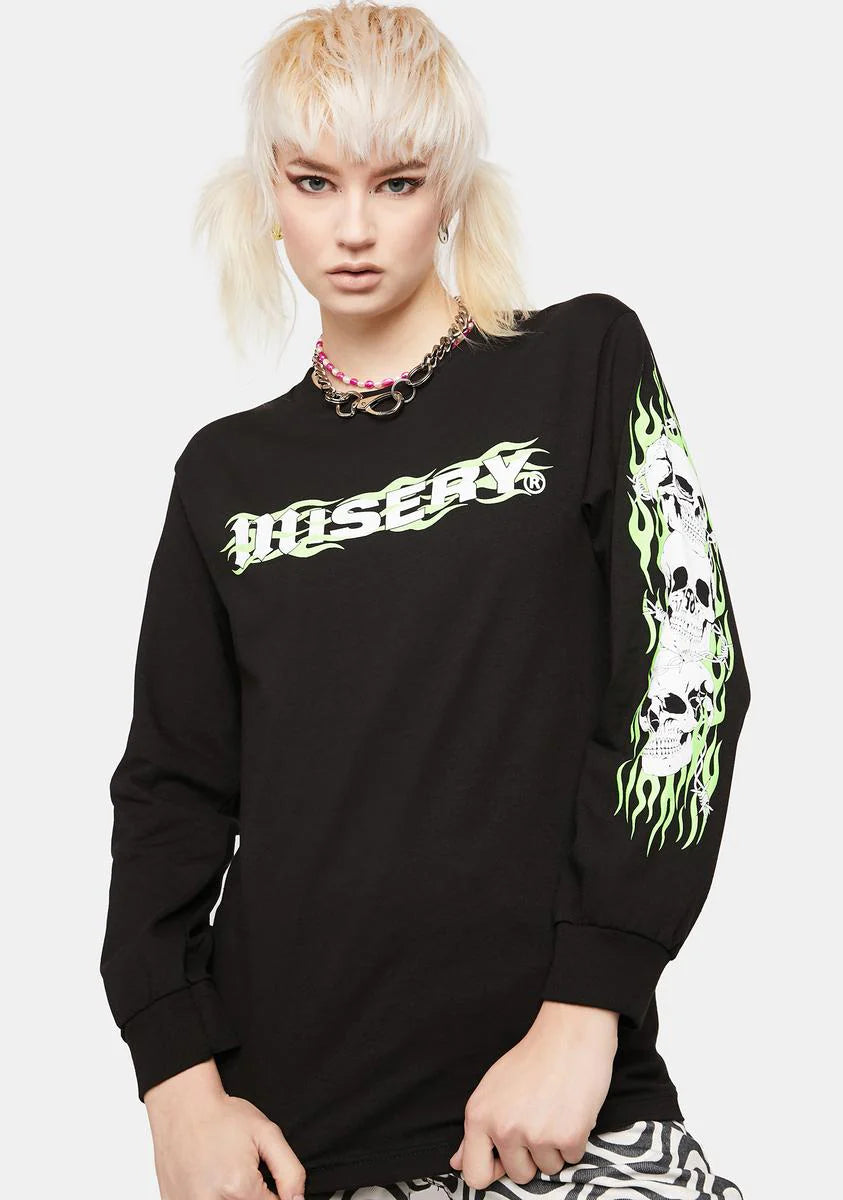 Skull Trio Long Sleeve Graphic Tee