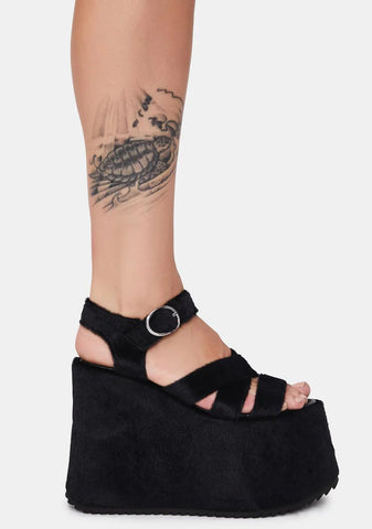 She Walks On Me Fuzzy Platform Sandals