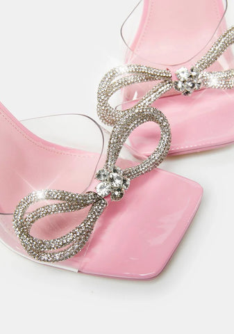 Pink Glimmer Wrap Around Diamante Bow Heels