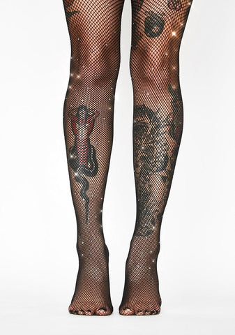 Rhinestone Mini Fishnet Tights