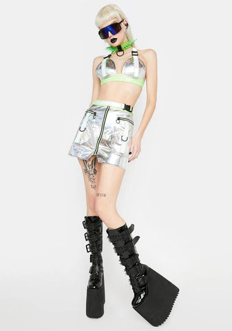 Reflective Buckle Mini Skirt