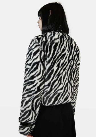 Zebra Faux Fur Coat