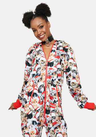 Meowy Christmas Hooded Jumpsuit
