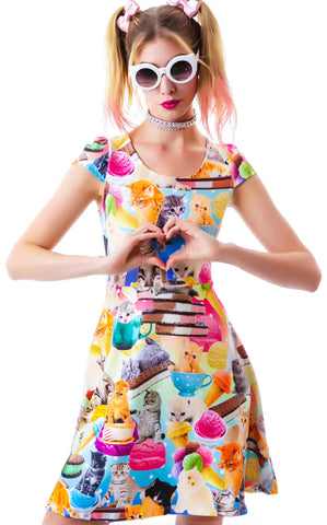 Kittens and Ice Cream Cap Sleeve Dress