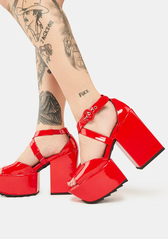 Red Enemies Close Chunky Platform Sandals