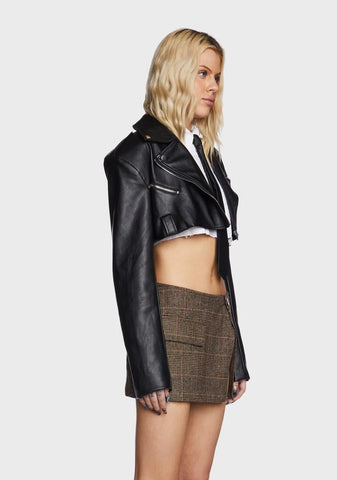Fiona Cropped Faux Leather Biker Jacket