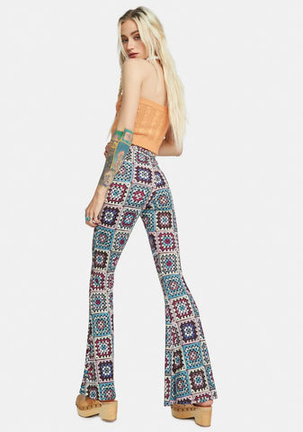 Hippie Paradise Crochet Print Flares