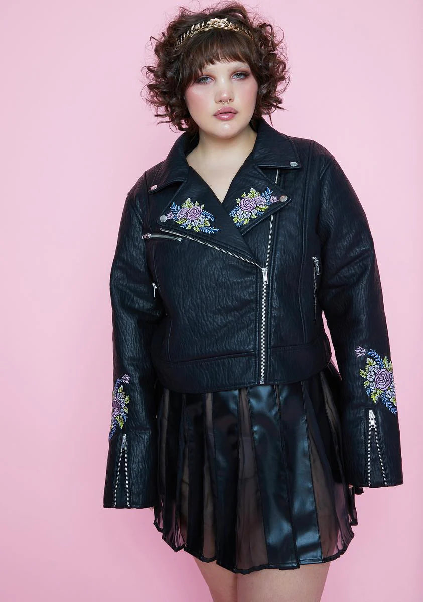 She's Gaia's Daughter Floral Embroidered Moto Jacket