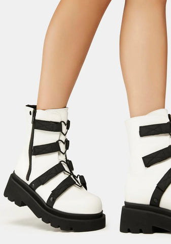 White Renegade-50 Heart Combat Boots