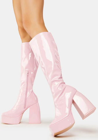 Pink Heartbeat Platform Knee High Boots