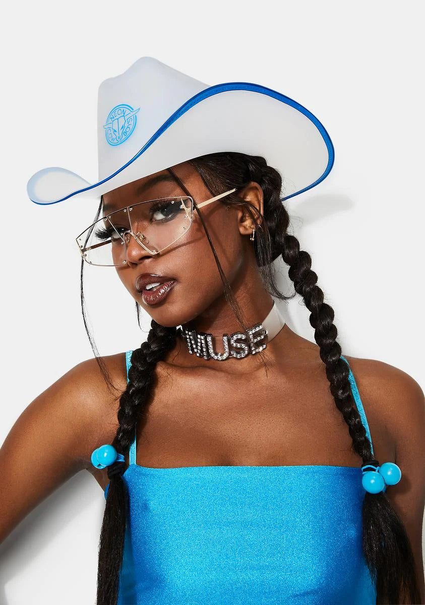 Blue Trim Light Up Neon Cowboy Hat