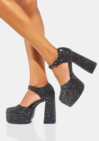 Rage Black Glitter Platform Heels