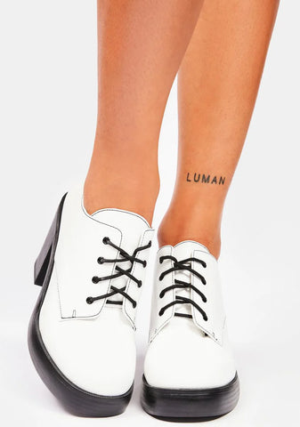 White Patent Gatsby Platform Pumps