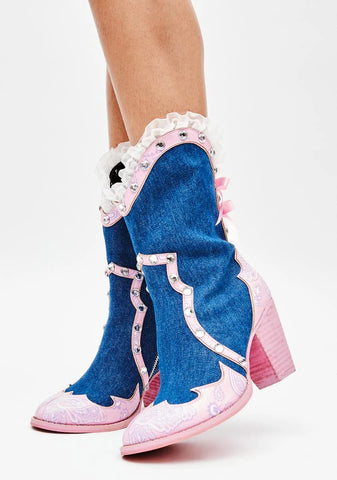 Tickled Pink Denim Cowboy Boots