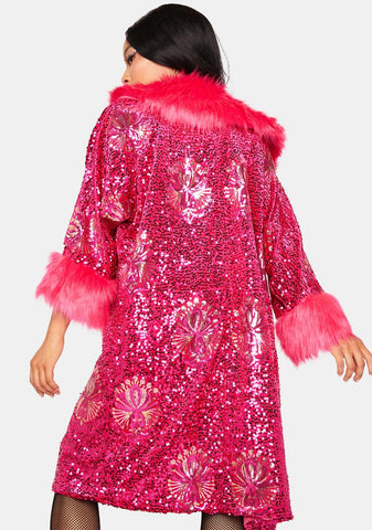 The Pink Starlet Sequin Faux Fur Jacket