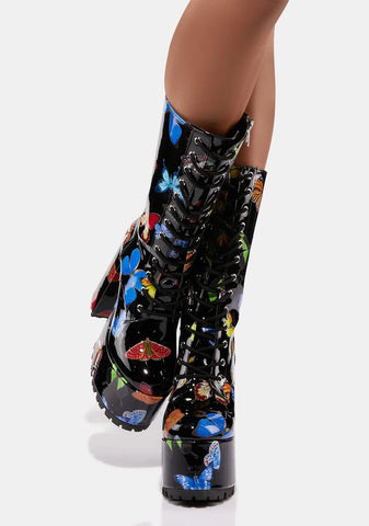 Whisper It Butterfly Print Boots