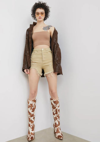 Mornings Without You Distressed Denim Shorts