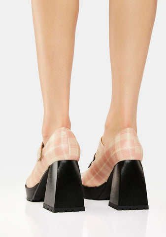 Pink Plaid Mary Jane Heels