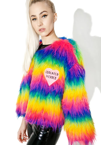 Rainbow Faux Fur Mini Coat