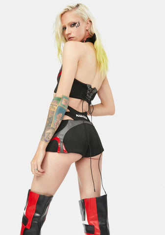 Red Patent Sneaker Moto Hot Pants