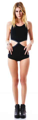 Alicia Leather Trim Cut Out Bodysuit