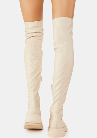 White Junya Knee High Boots