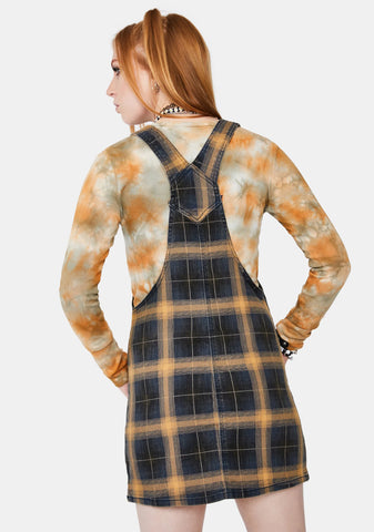 Brown Plaid Overall Mini Dress