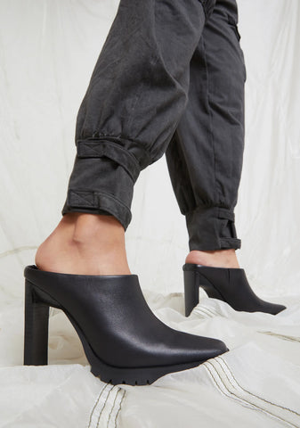 Synth Genuine Leather Square Toe Mules