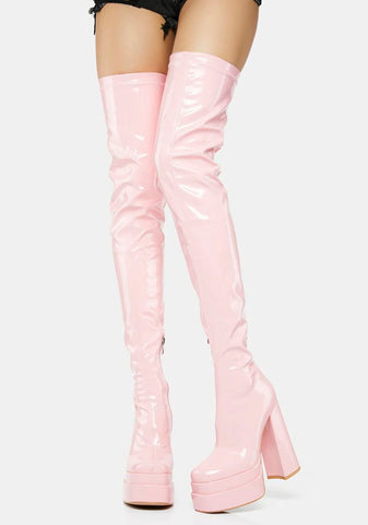 Pink The Redemption Stretch Thigh High Boots