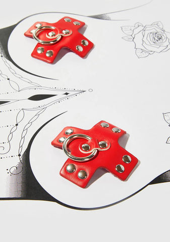 Red Pierced N' Punked Cross Pasties
