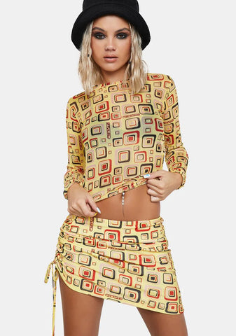 Yellow Cubby Ruched Mini Skirt