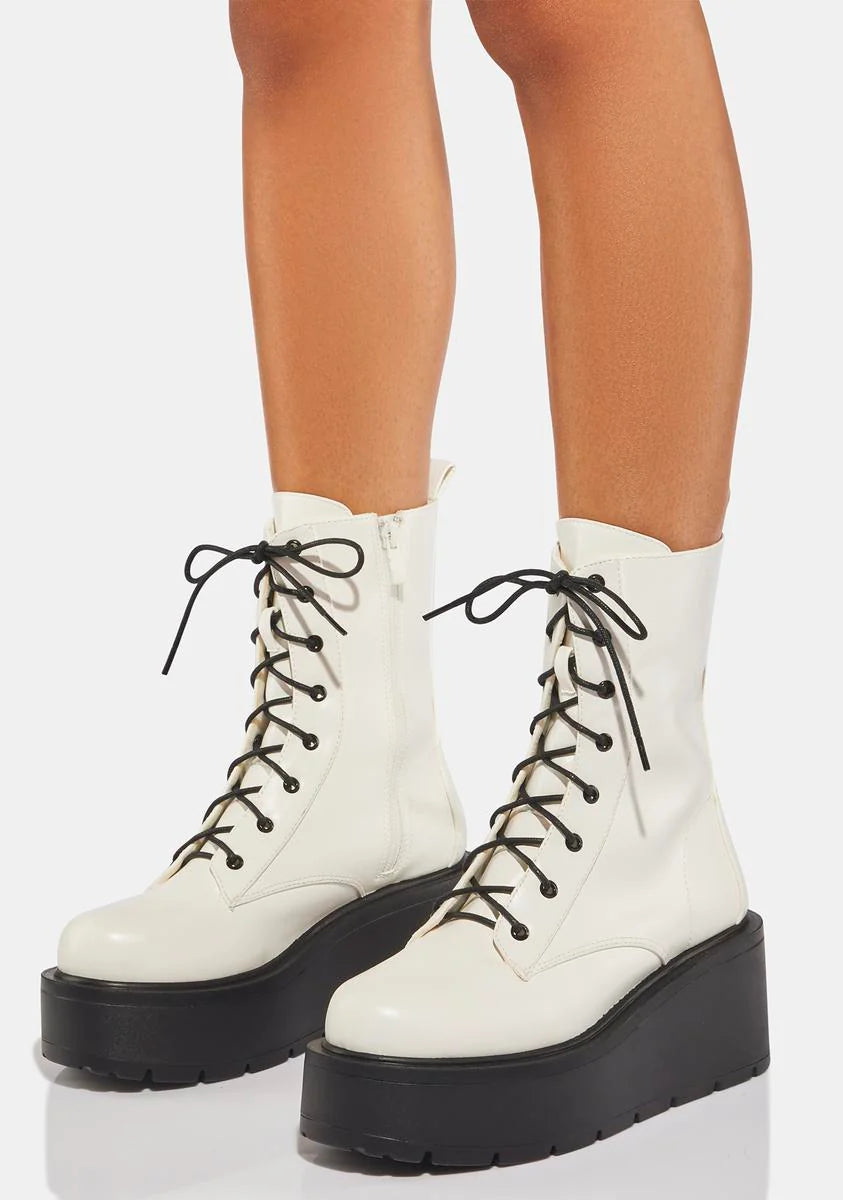 White Talos Platform Combat Boots