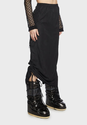 Low-Rise Slitted Nylon Maxi Skirt