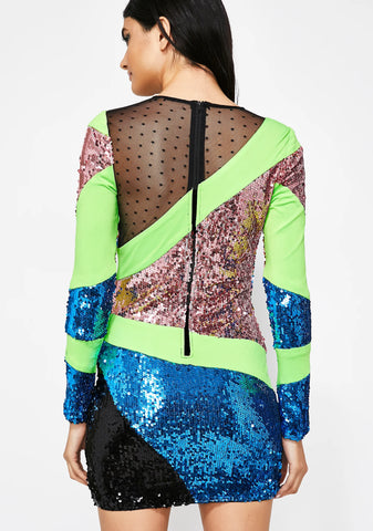 Crossed Lines Sequin Dress