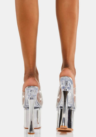 Silver Angel Diamante Platform Heels