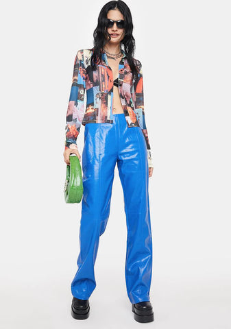 Blue Bran Vegan Leather Pants