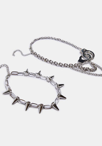Atmosphere Handcuff And Spike Chain Necklace Set