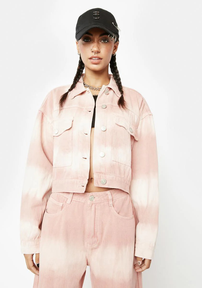 Pink Tones Tie Dye Boxy Denim Jacket