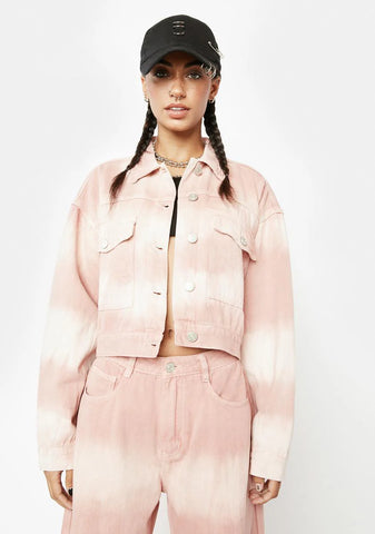 Pink Tones Tie Dye Boxy Denim Jacket