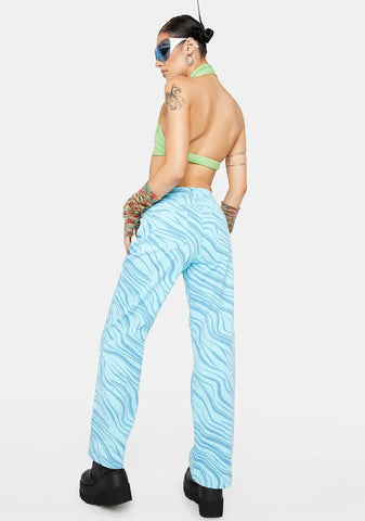 Swirl Print Mid Rise Baggy Boyfriend Jeans