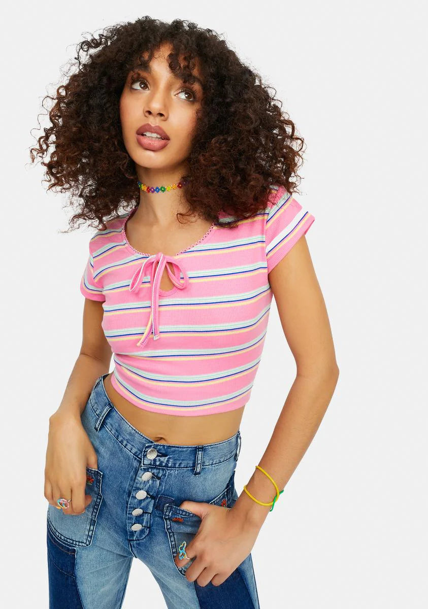 Needed Chill Striped Keyhole Baby Tee